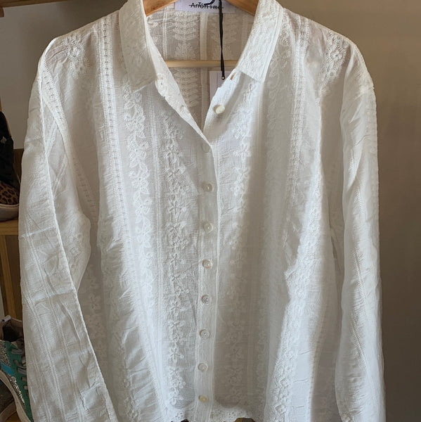 Blusa broderi blanca y beige