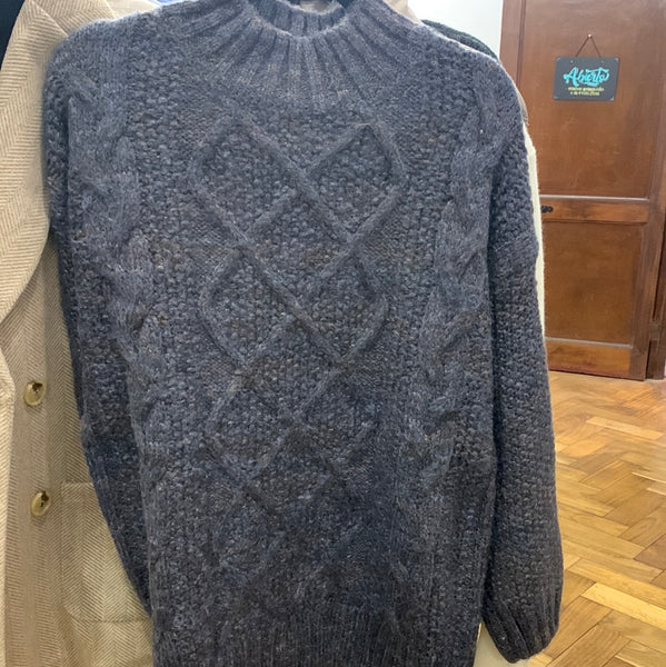 Cardigan trenza verde agua y gris